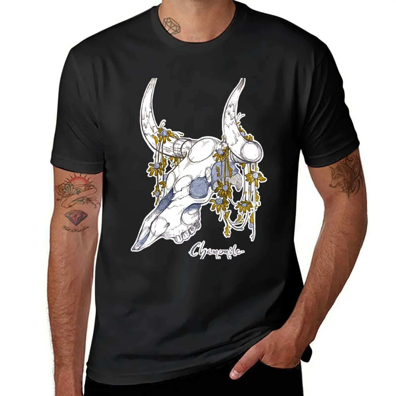 MorbidiTea - Chamomile with Bison Skull T-Shirt blanks tops mens t shirt graphic