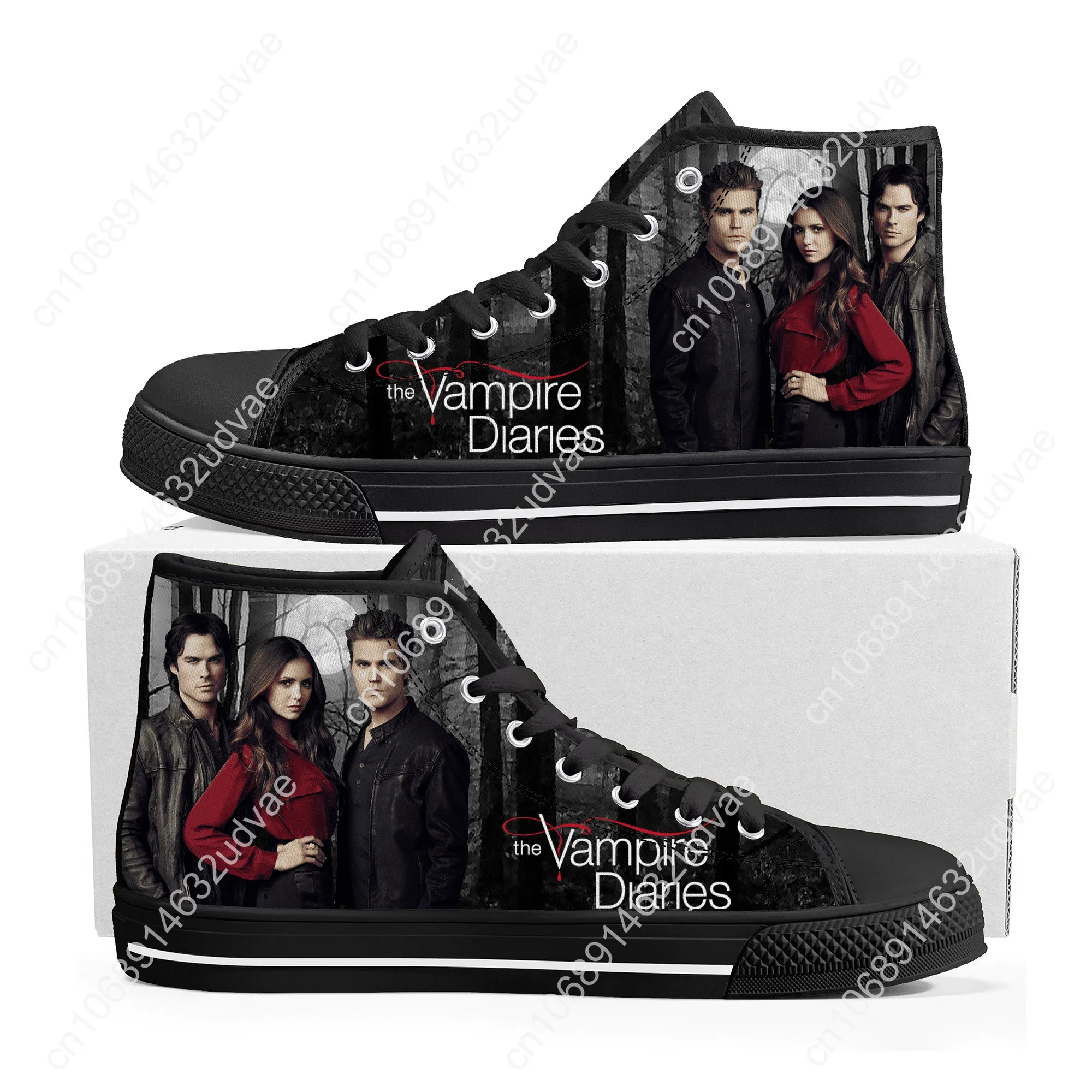 The Vampire Diaries Damon Salvatore High Top Sneakers High Quality Mens Womens Teenager Canvas Sneaker Couple Shoes Custom Shoe