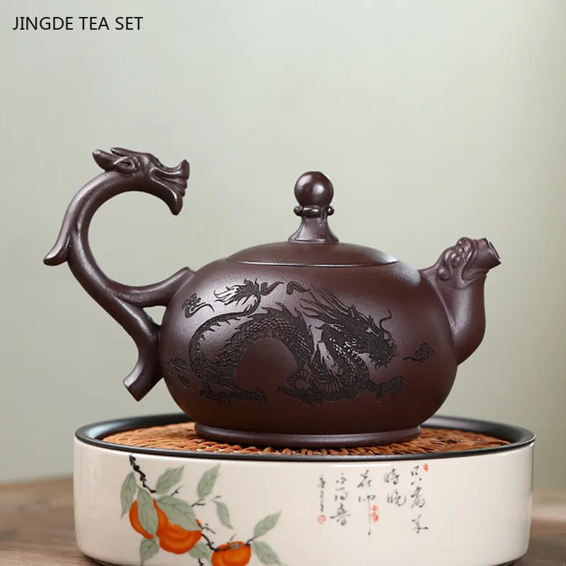 260ml Yixing Purple Clay Tea Pot Hand-painted Dragon Pattern Beauty Teapot Chinese Zisha Tea Set Custom Tradition Filter Kettle