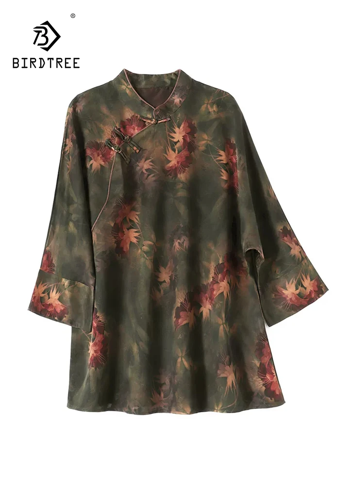 

BirdTree-Silk Watered Gauze Elegant Shirt, Batwing Sleeve Jacquard, Women Retro Commute Loose Blouse, 2026 Summer New T66533CC