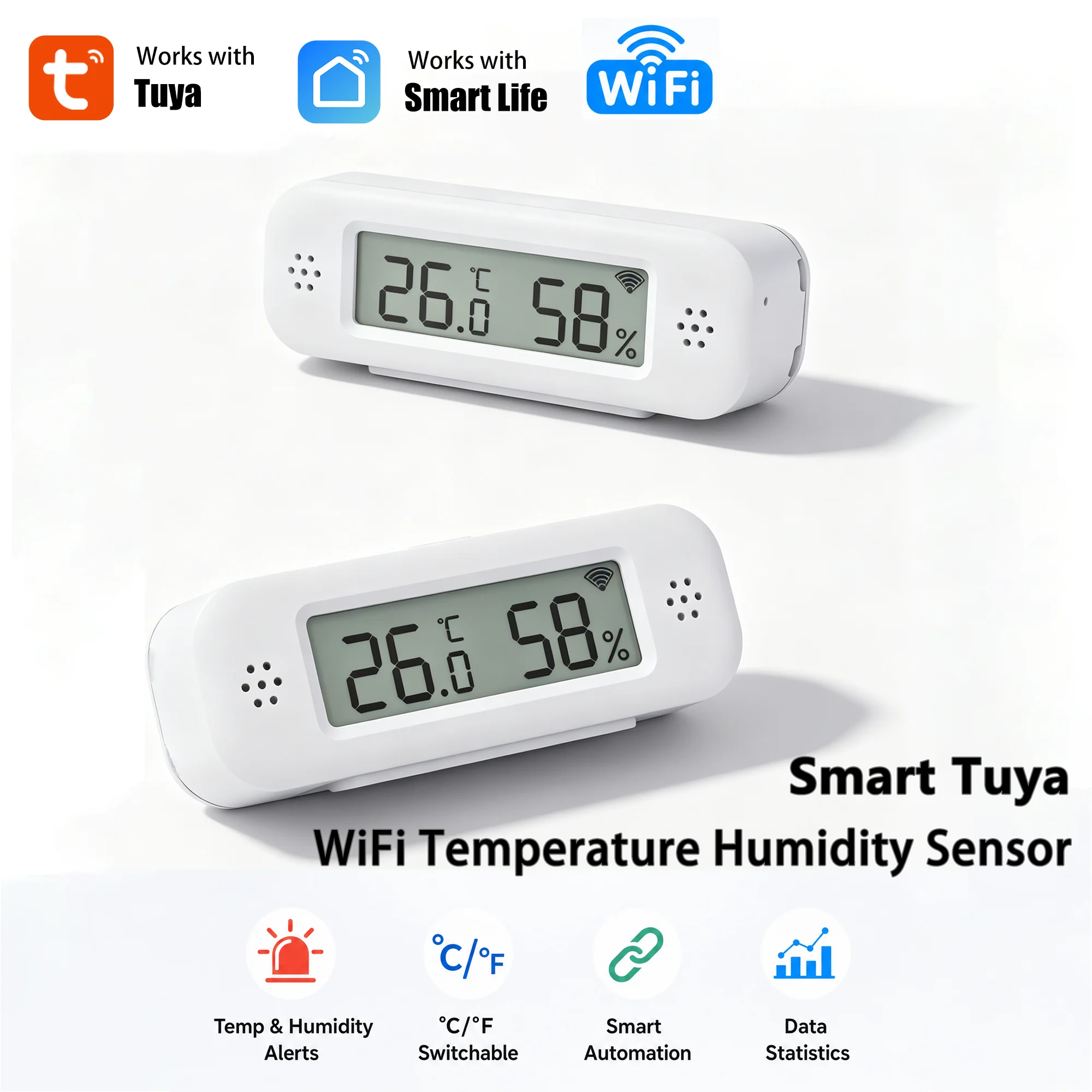 Tuya WiFi Temperature Humidity Sensor For Smart Home Thermometer Hygrometer APP Remote Alarm Works with Google Home Yandex Alexa