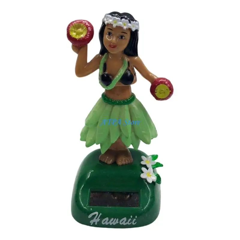 U13C Dancing Hawaiian Girl Doll Decoration Miniature Figurine Ornament Solar Powered