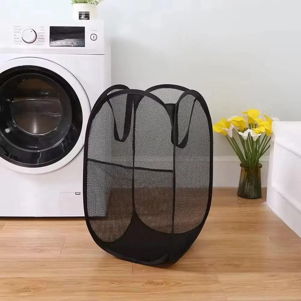 Portable Foldable Dirty Clothes Basket Breathable Large Capacity Clothes Storage Basket Mesh Easy Storage Laundry Basket