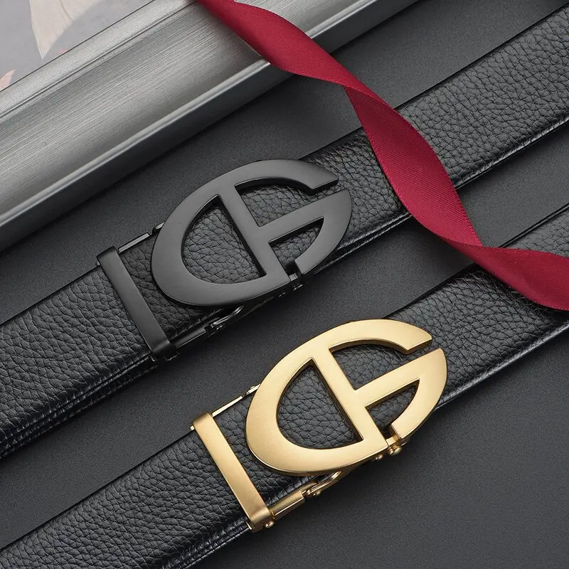 حزام من جلد البقر النقي بإبزيم تلقائي من خليط معدني للرجال، حزام سراويل رجالي متعدد الاستخدامات وعالي الجودة