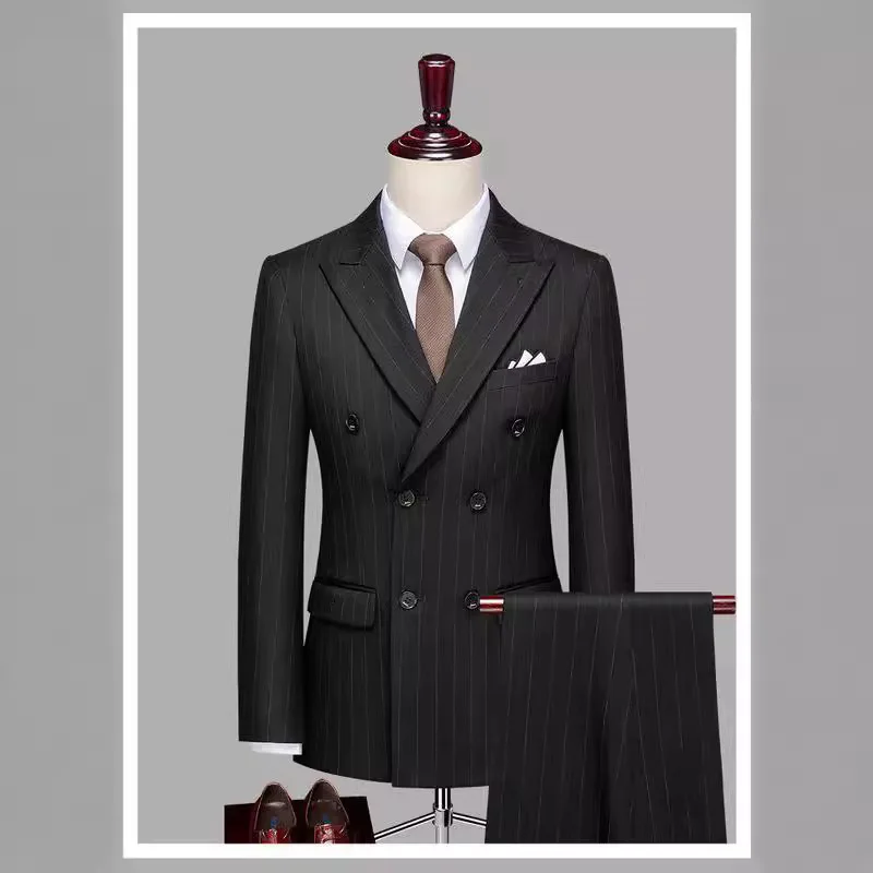 

4-A145 High-class Suit suit Striped Double-breasted Men's British Business Casual Dress Groom Wedding