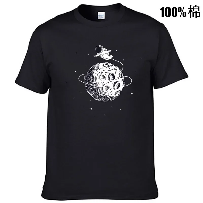 Men t shirt 100% cotton short slleve Funny moon astronaut print men T shirt casual loose men tshirt o-neck m t-shirt tee