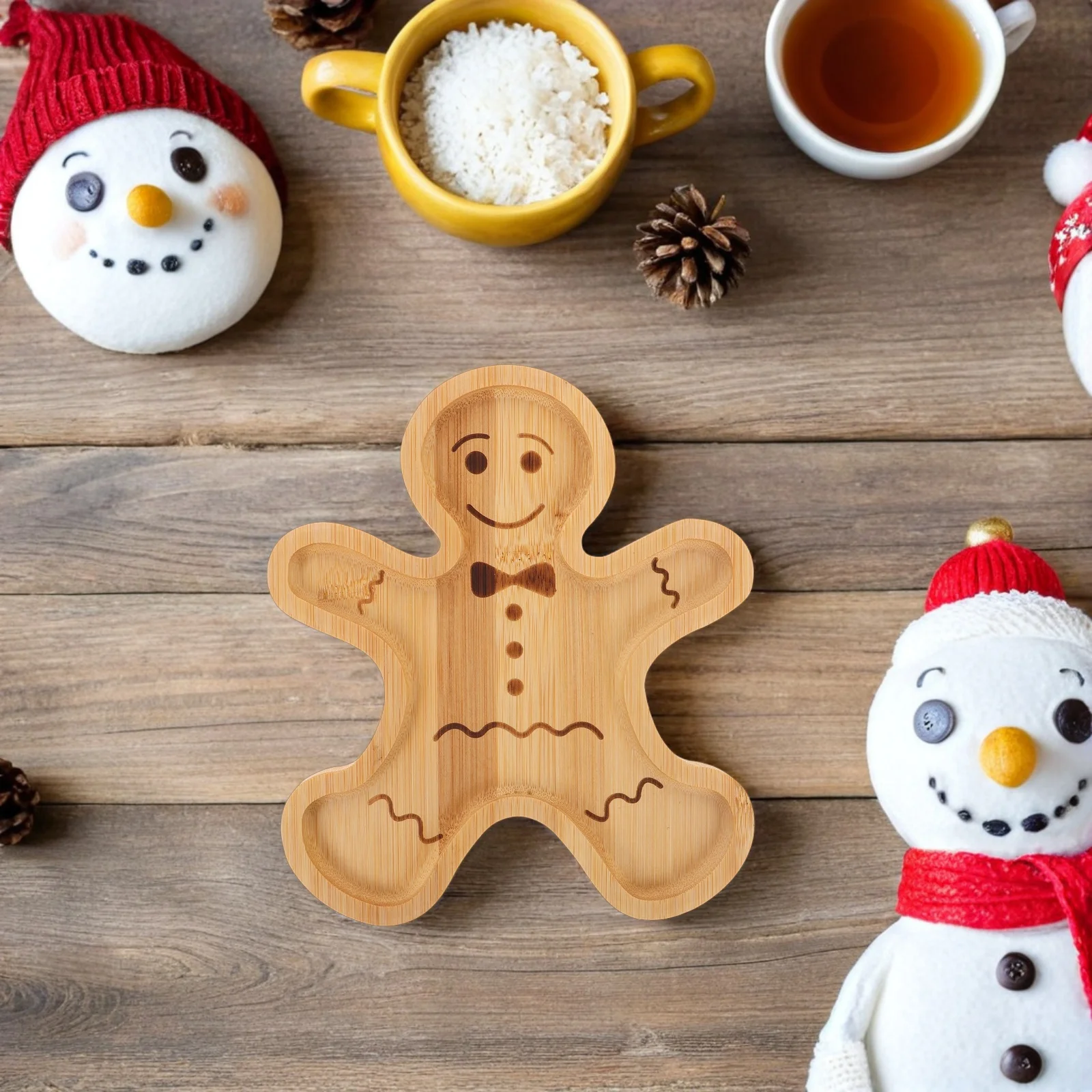 

2Pcs Bamboo Holiday Tray Gingerbread Man Serving Platter for Appetizers Desserts Cheese Snacks Gingerbread Plate
