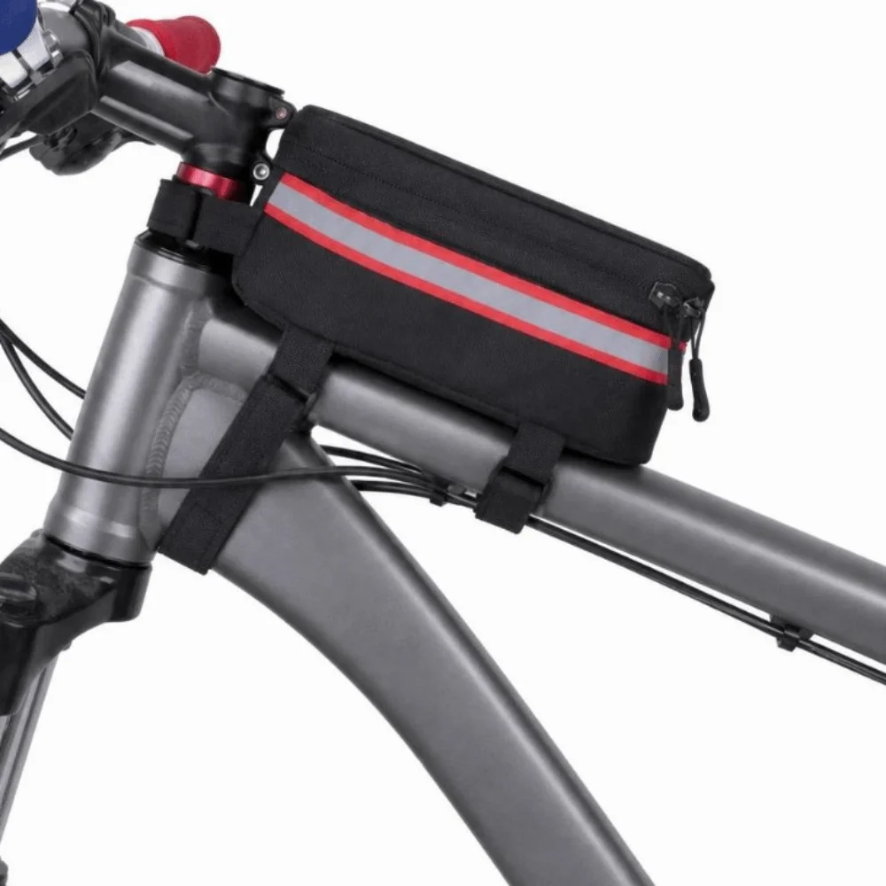 600D Nylon , TPU Bike Touchscreen Phone Bag Hook and Loop Straps with Reflective Side Strips Bicycle Phone Bag Lightweight