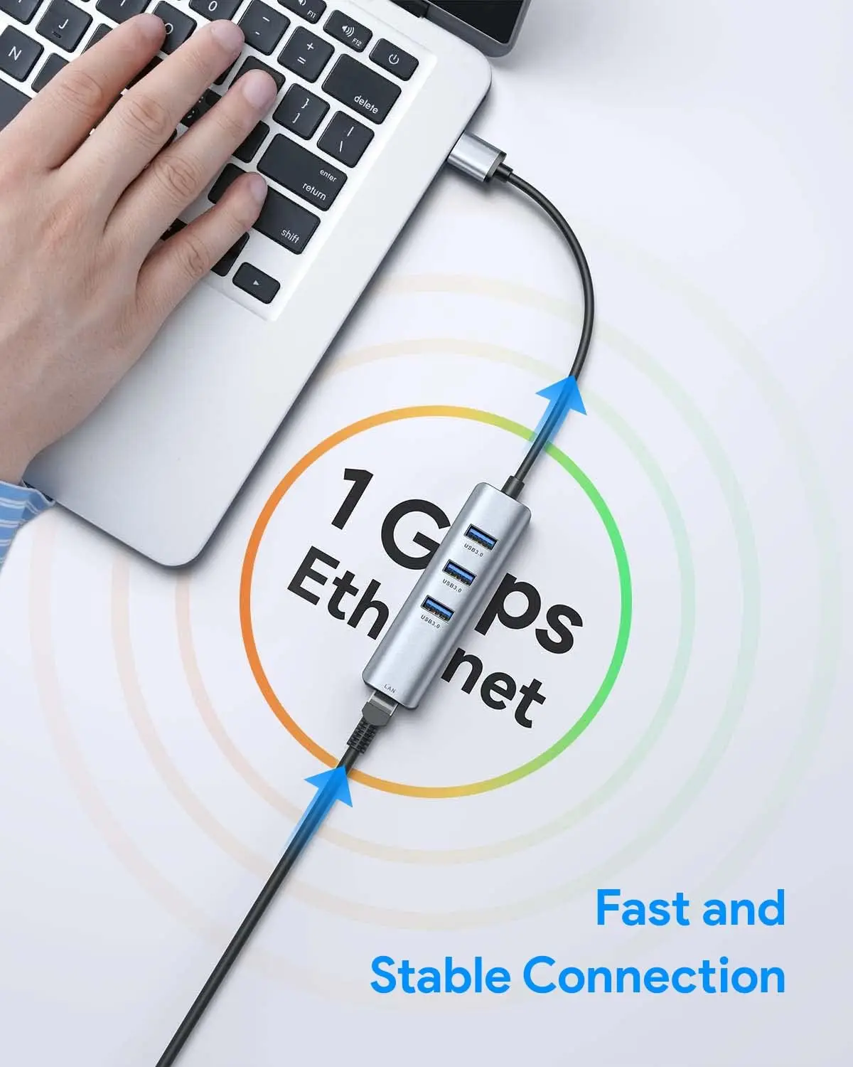 5 uds concentrador USB 3,0 de 3 puertos + adaptador Gigabit Ethernet 10/100/1000 Mbps para PC/Mac/Chromebook/Linux