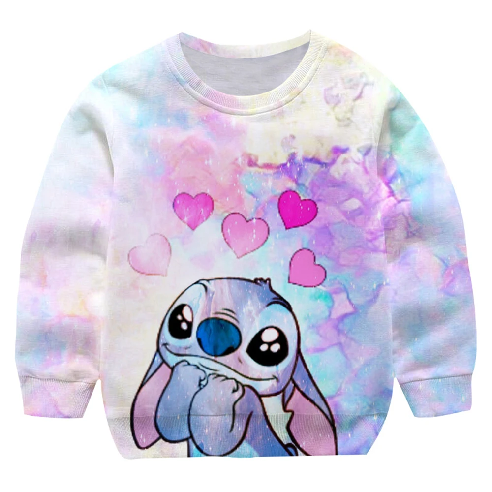 MINISO New Stitch Sweatshirt Cartoon Boys Girls Fashion Spring Autumn Round Neck Long Sleeve Kids Adults Pullover Tops Clothing