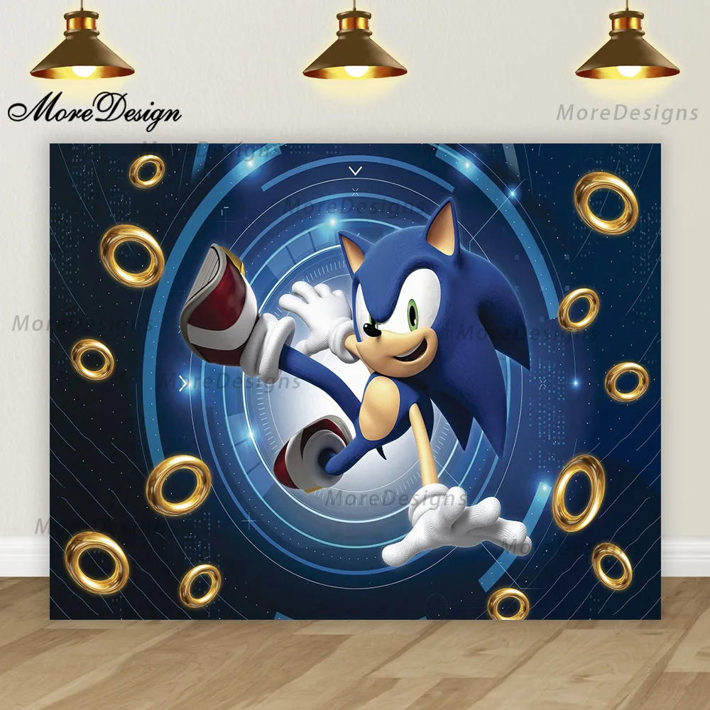 Sonic Birthday Banner Kids Boys Party Photo Backdrop Decoration Cartoon Vinyl Polyester Fabric Background