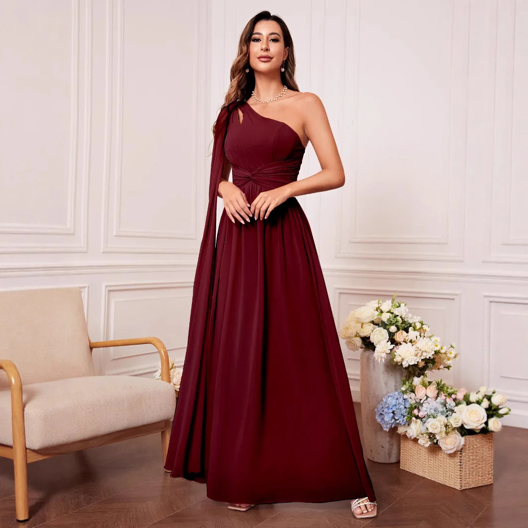 Ele جديد الصيف عبر الحدود المرأة الدكتور الحرير جورجيت غير المتكافئة طوق ثوب مسائي منخفضة الخصر المخملية النسيج