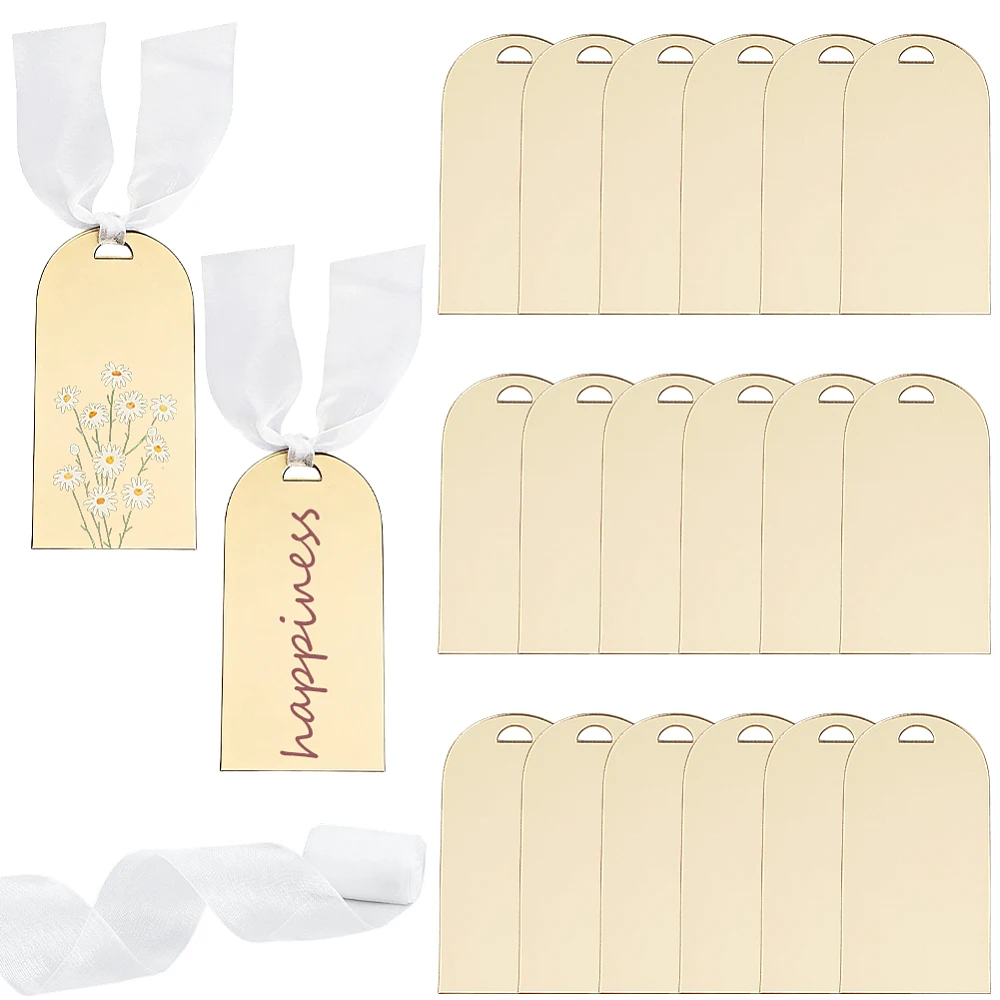 20Pcs Gold Mirror Place Cards Acrylic Table Name Tags 3.5 x 1.8 Inch Wedding Setting Reserved Signs DIY Blank Hanging Card