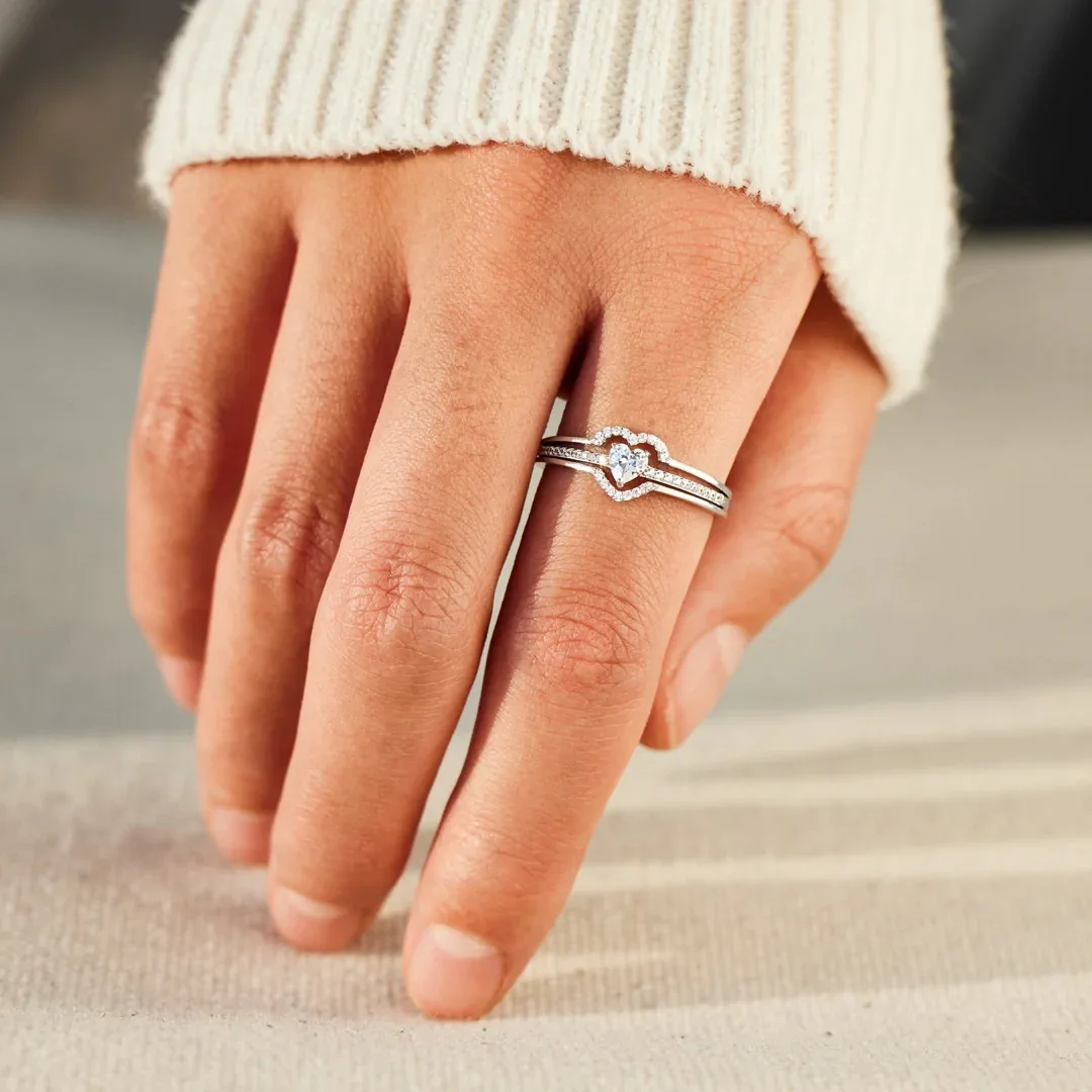 European and American style mother daughter layered love design, micro inlaid zircon women's diamond ring wholesale