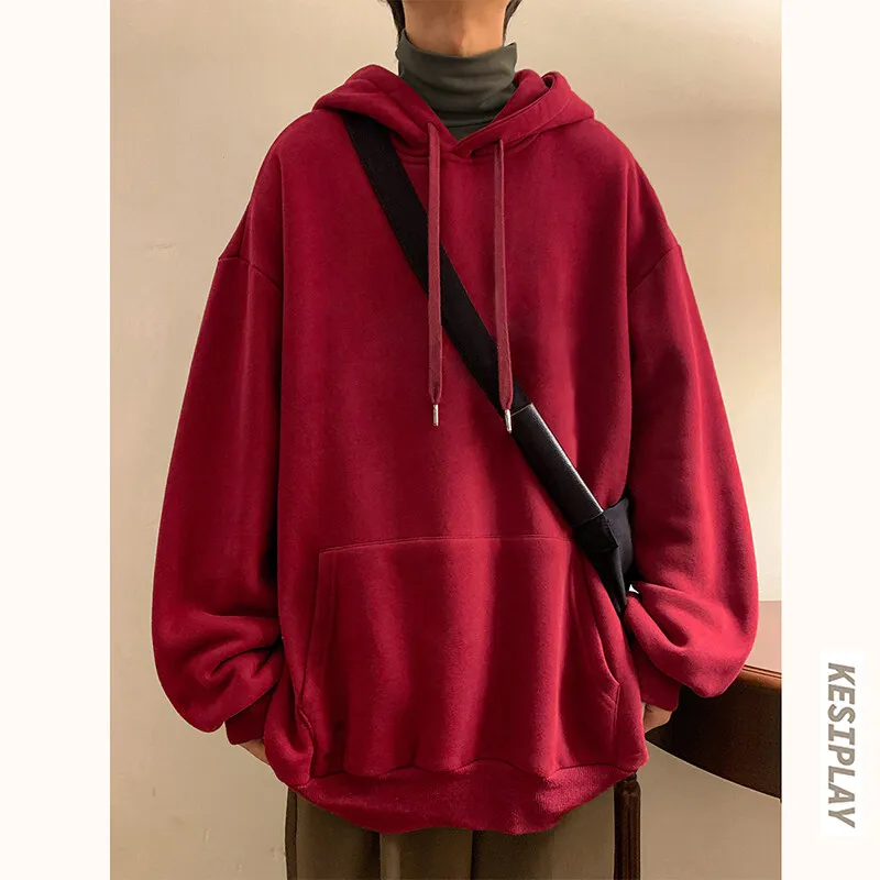 2024 Winter Heavy Duty Velvet Hoodie Solid Color Hong Kong Style Hoodie for Boys and Teenagers