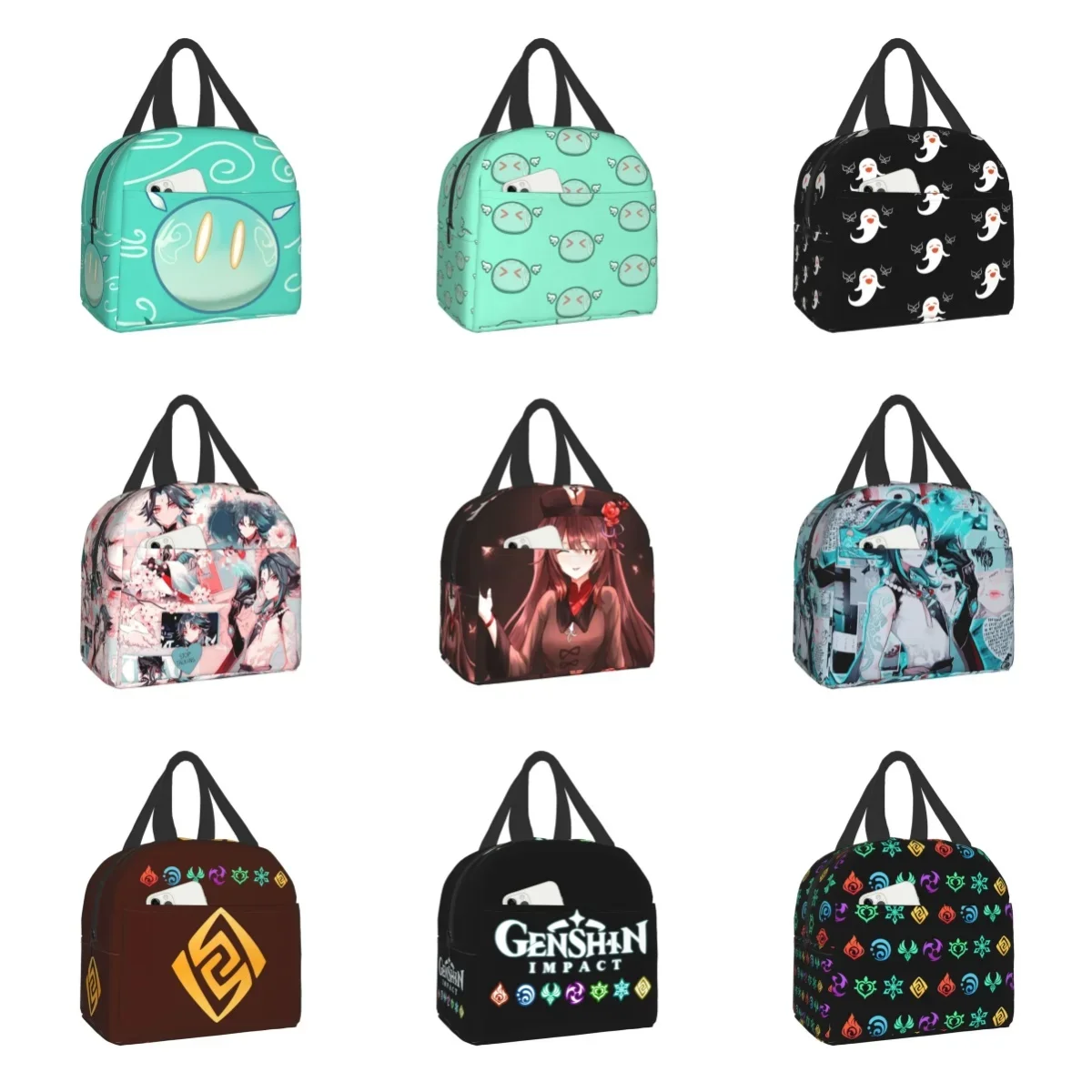 Anemo Slime Genshin Impact Insulated Lunch Tote Bag per le donne Anime Game Portable Cooler Thermal Bento Box Camping Travel Picnic