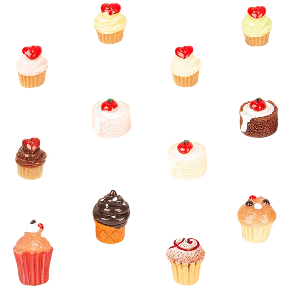 

12 Pcs Simulation Cake Miniature Toy Model Fake Food Tiny Resin Ornament House Accessories Dessert Decorate