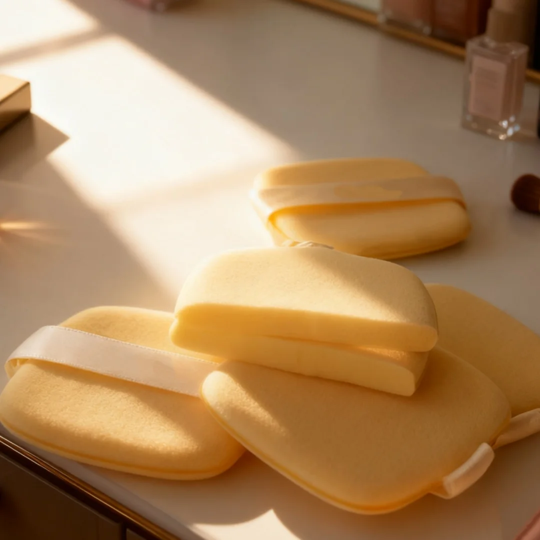 2024250-Powder Puff & Cushion Set, Butter Cookie-Inspired, Ultra-Soft, Dual-Use for Dry & Wet, Minimal Product Absorption Sponge