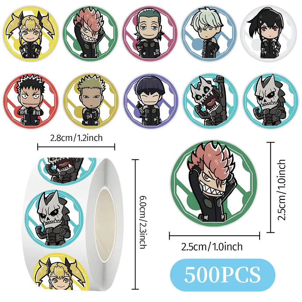 500個/ロール 漫画怪獣No. 8 アニメシールステッカー DIY PVC ラップトップデカール装飾報酬ギフトおもちゃ