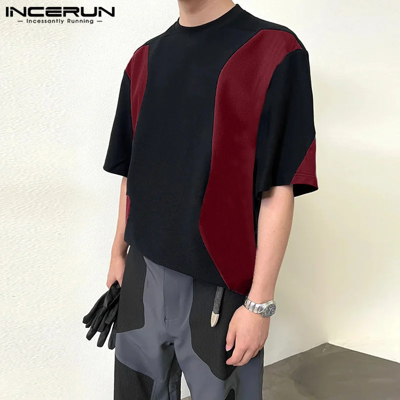 INCERUN-Économie d'épissure de vent Lomatéritive pour hommes, Style coréen décontracté, Streetwear masculin à manches courtes, Camiseta S-5XL, Y-2024