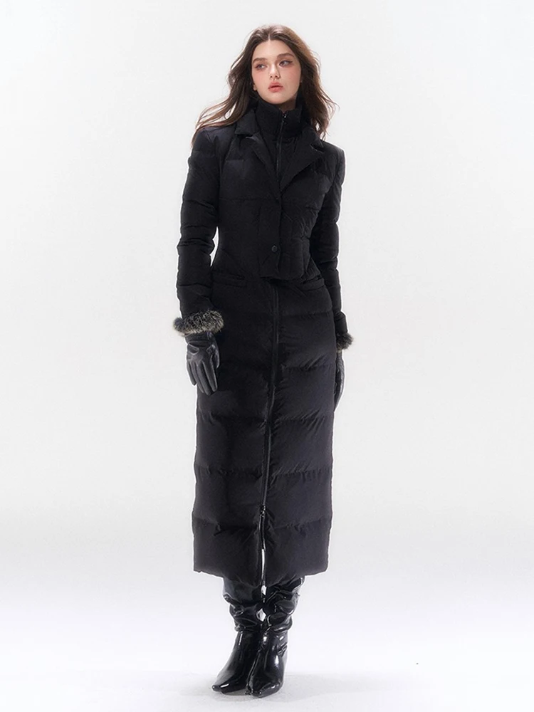 REDDACHiC Women Long Down Jacket Solid Casual Double Layered Irregular Turtleneck Quilted Coat Office Elegant Winter Outerwear