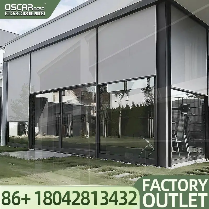 Hot Selling Electric Motorized Patio Shade Built in Zip Waterproof Window Screen for Balcony Wind and Sun Protection Wholesale R