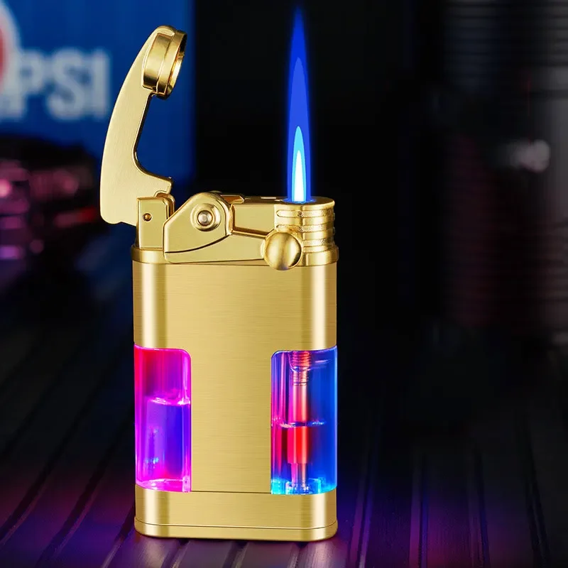 

Cool Personality Lighter Rocker Electronic Ignition Windproof Flame Inflatable Igniter Metal Cigarette Lighter Gadgets for Men