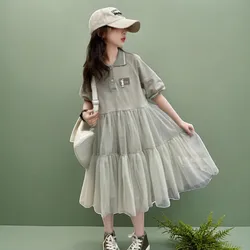 여아용 레이스 그레이 드레스, 짧은 원피스, 파티 의상, 4, 6, 8, 9, 11, 10, 12 세, 여름