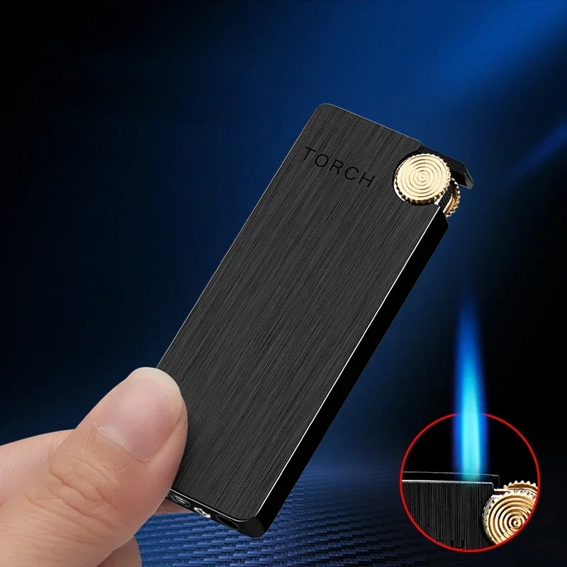 Windproof Jet Turbo Torch Lighter Metal Ultra-thin Portable Butane Grinding wheel Flint Lighters For Smoking Gadgets For Men