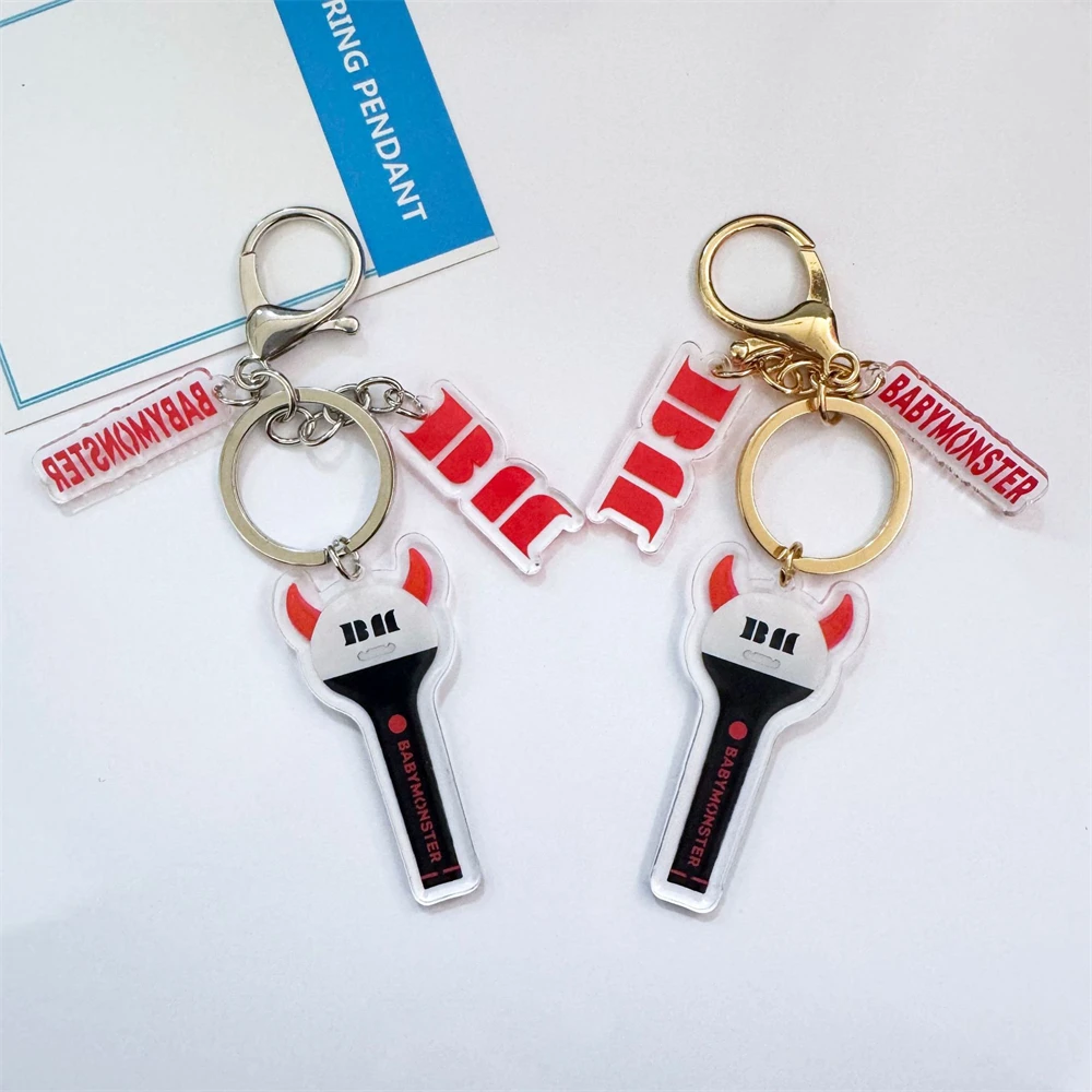 KPOP BABYMONSTER Acrylic Keyring BAEMON Light Stick Three-Piece Keychain Bag Pendant AHYEON RORA Key Ring Accessories Fans Gift