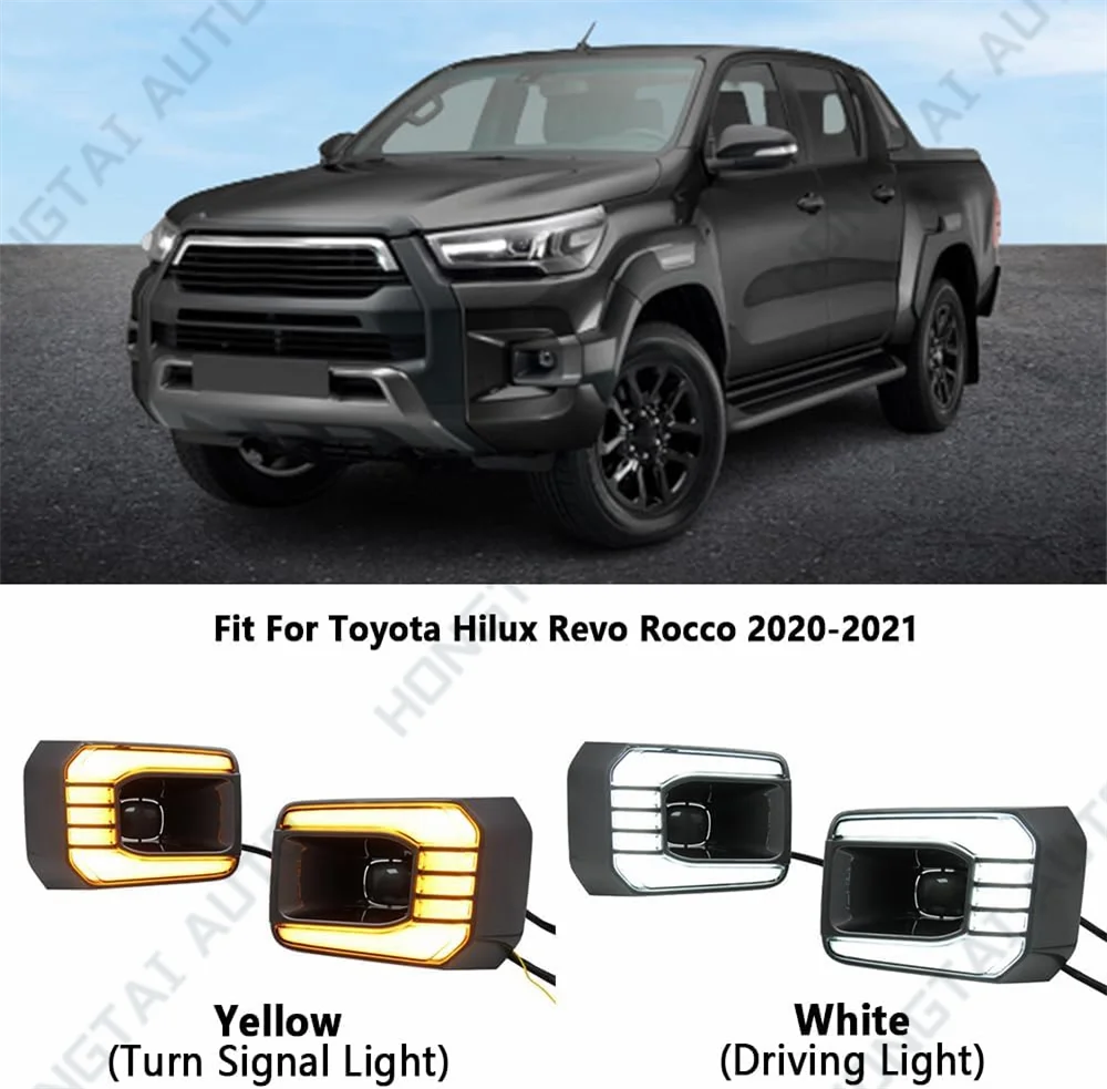 Daytime Running Light DRL Streamer Turn Signals For Toyota Hilux Rocco 2020 2021 2022 2023 LED White Front Bumper Scanning DRL