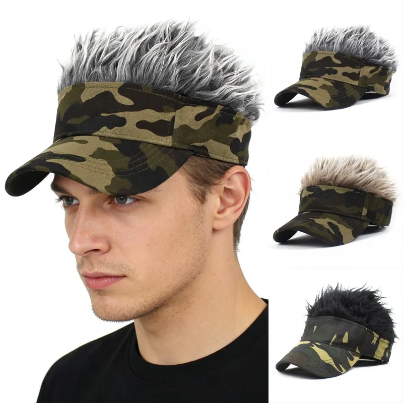 

Синтетический парик-кепка с шипами для гольфа и бейсбола, спортивная шляпа с искусственными волосами, камуфляжная, армейского зеленого цвета, для походов, бега, солнцезащитная.