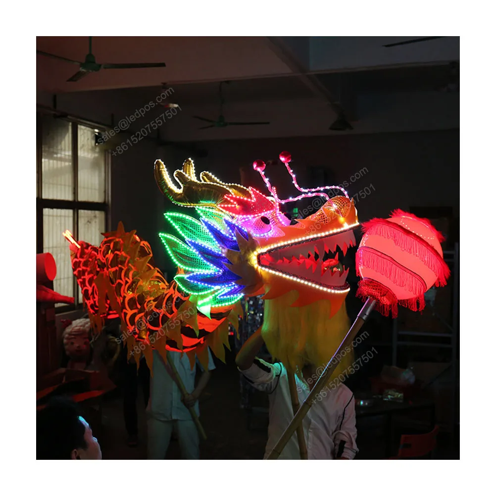 Nightclub LED Chinese Traditional Dragon Dance Costume Arts Kung Fu Luminous 2M Dance Dragon Lantern Suit Cosplay Performance