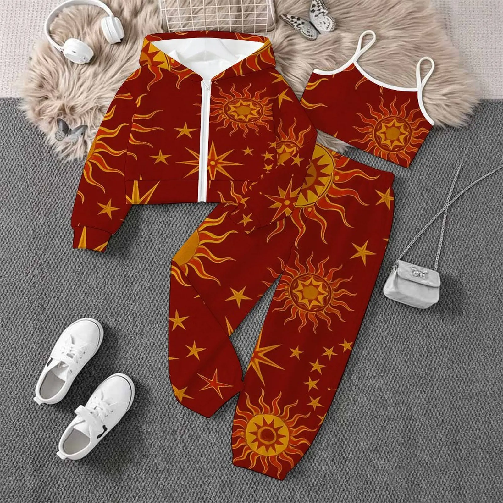 All Hallows' Day Vest Daily Pants Children's Jogging Pants Casual Pants Autumn Winter Girls' Printed Three Piece Fashion Coat