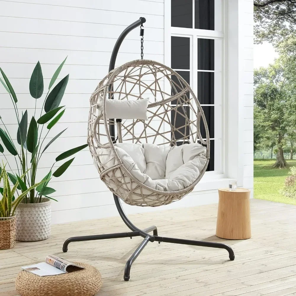 Patio Hanging Swing Chair,with Stand Hanging Lounge Chairs Outdoor Patio Wicker Tear Drop Hammock Chair  Outdoor Egg Chair