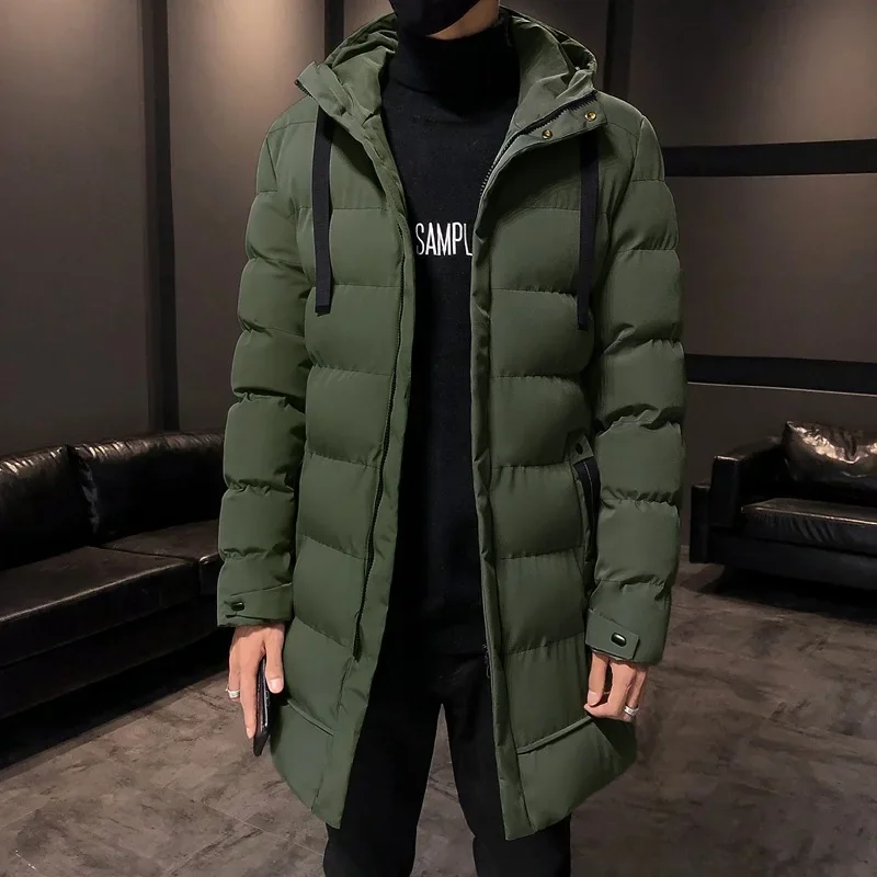 

Men Clothing 2023 Autumn and Winter New Men's Warm Cotton Coat with Plush and Thickened Mid Length Youth Coat Casual Hoodie