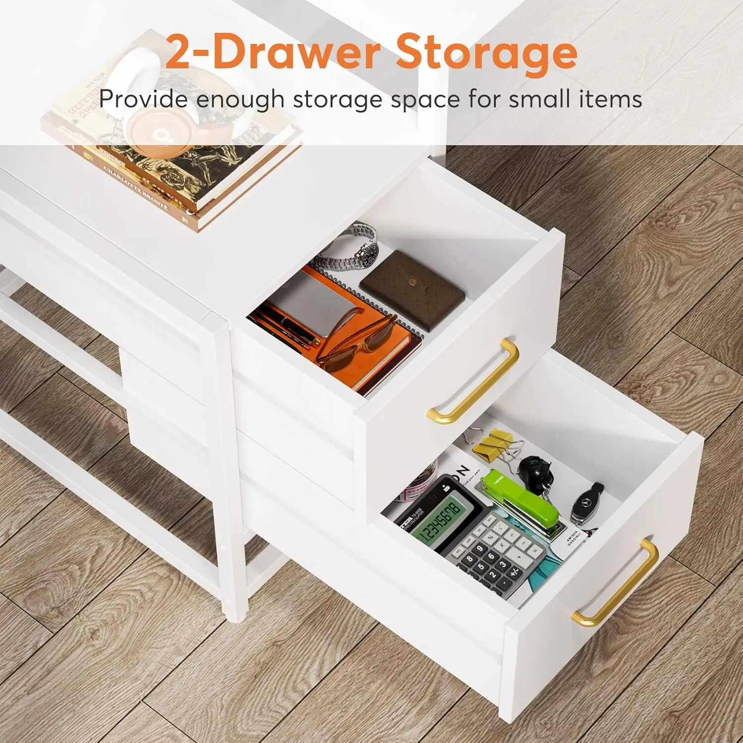 55 Inch Computer Desk with 2 Drawers and Storage Shelves, Rustic Office Desk with Hutch Home Office (White)