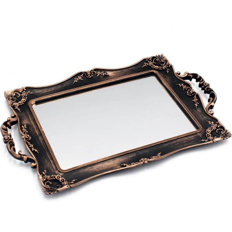 

Antique Decorative Gold Framed Square Mirror Tray, Jewelry & Cosmetics Organizer Dresser, Square - 9.5 x 14.5 L (Bronze)
