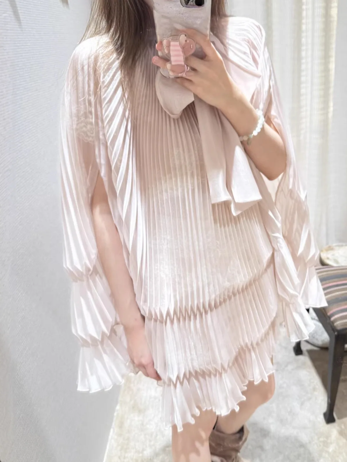 

Shanghai Huayi 26ss Easy Dreaming Spring Summer Lace Knot Tie Waist Top Women's Sweet Style Loose Fit Seven Sleeve