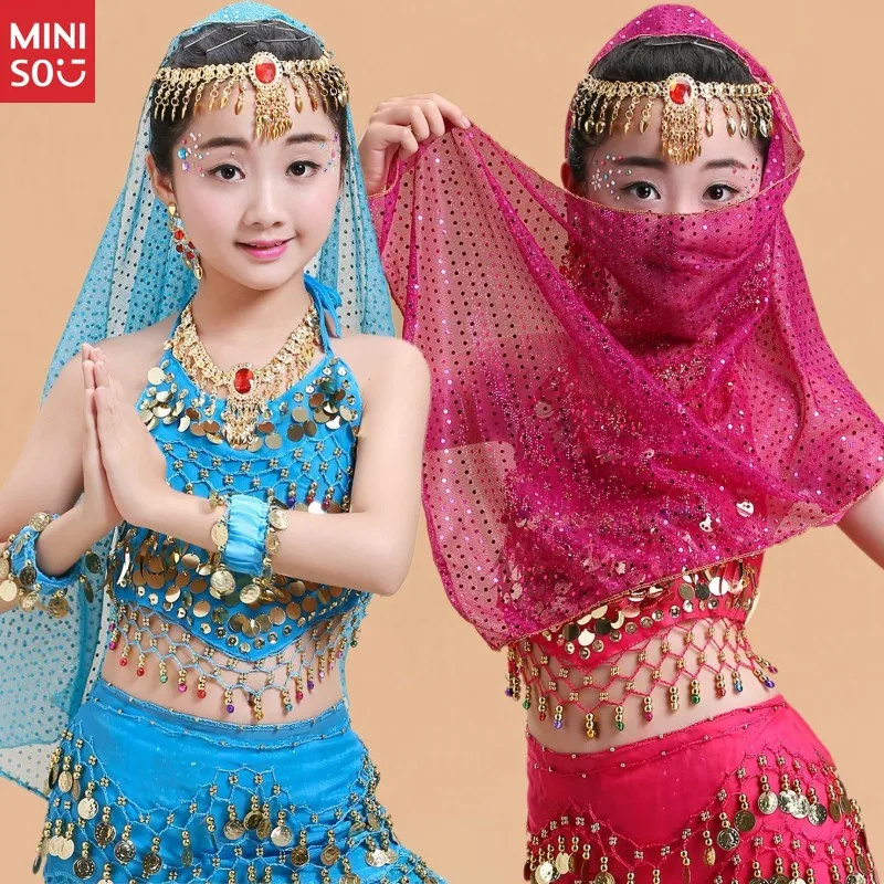 

Miniso Kids Dance Costume Accessories Set, Veil Headchain Belly Dance Top Jewelry Bracelet Necklace Earrings