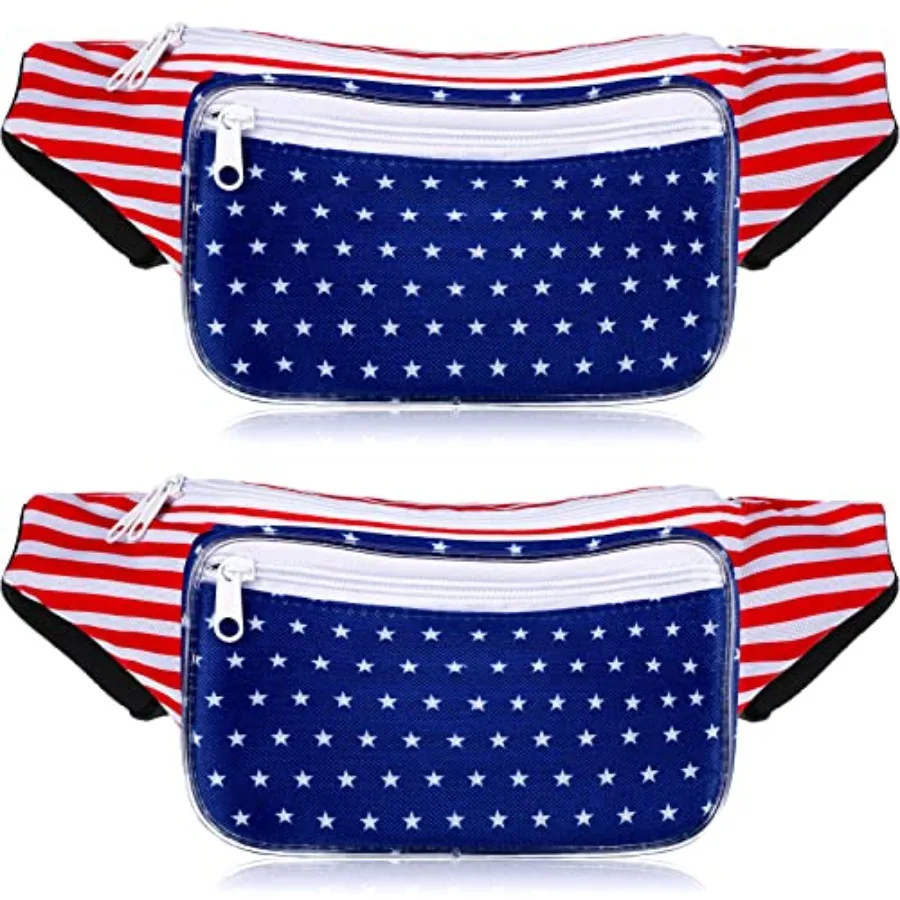 

2 Pieces American Flag Fanny Pack USA Bag 4th of July Waist Pack Red White Blue Stars Stripes Fanny Bag Patriotic Fanny Pack Ad
