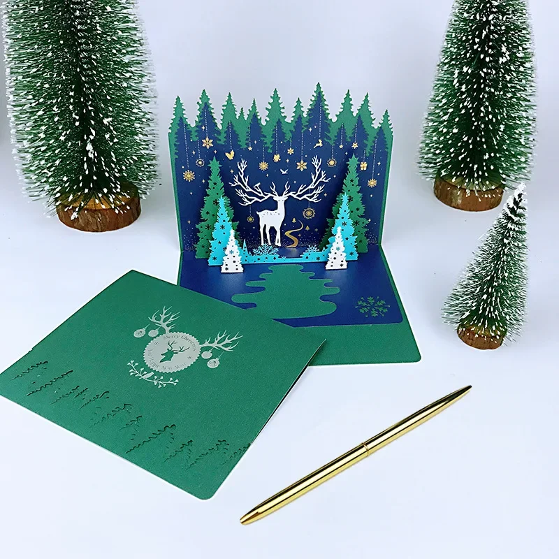 Nouveau 3D Pop-up joyeux noël carte cartes de voeux ensemble créatif carte postale fête mariage Festival cadeaux fille décorations