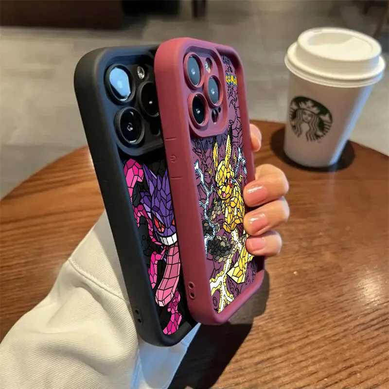 Gengar Pikachus Pokemons الكرتون غطاء من السيليكون آيفون 17 11 15 16 13 برو ماكس 14 زائد 12 برو 16E 17AIR غطاء هاتف مقاوم للصدمات #3