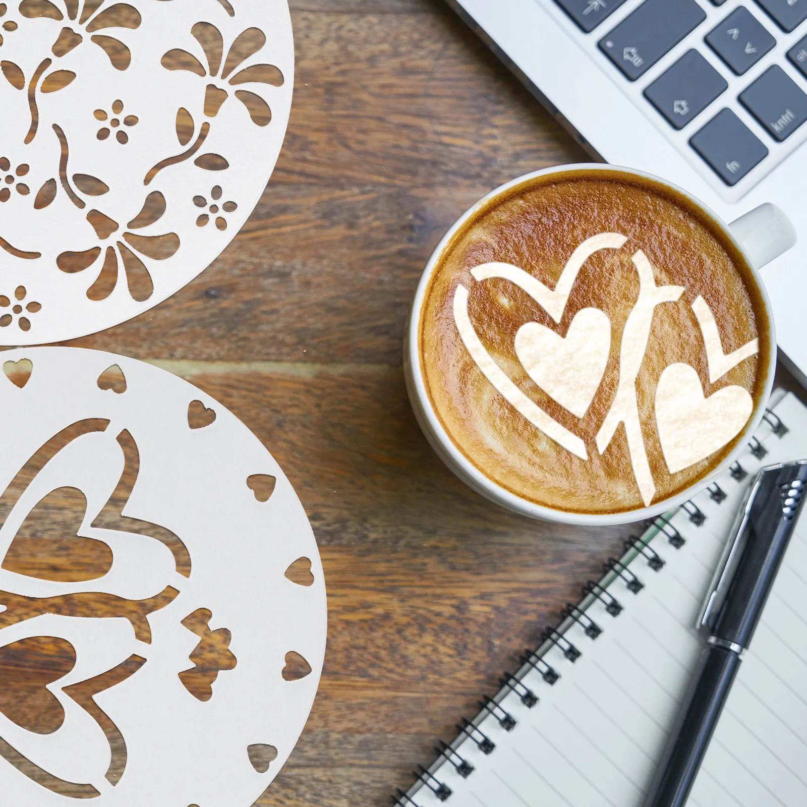 8pcs Cake Spray Stencils for Latte Art, Coffee Decoration & Milk Foam Design