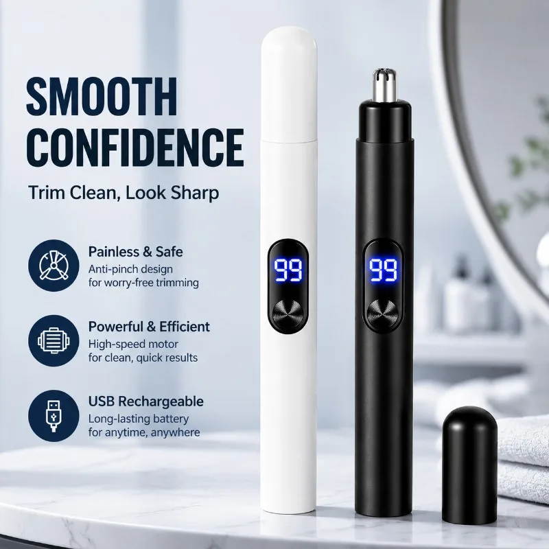 Portable Digital Display Nose Hair Trimmer Multi-function High Speed Motor Anti-pinch Nasal Hair Remover Compact Pocket Grooming