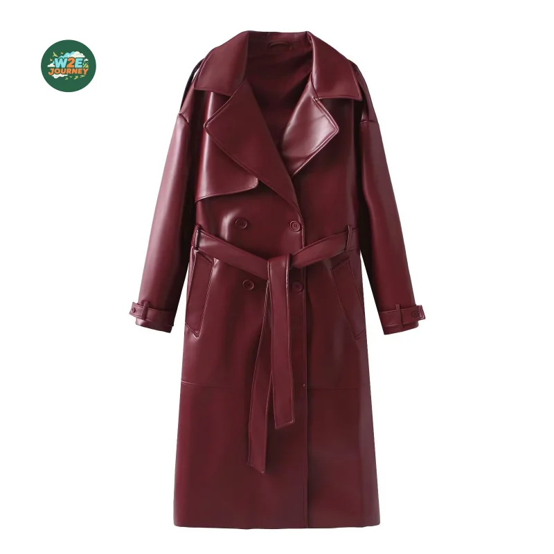 W2EJOURNEY EU US Size Luxury Quality Women PU Leather Jacket Autumn Winter Solid Elegant Slim-Fit Long Coat Jacket