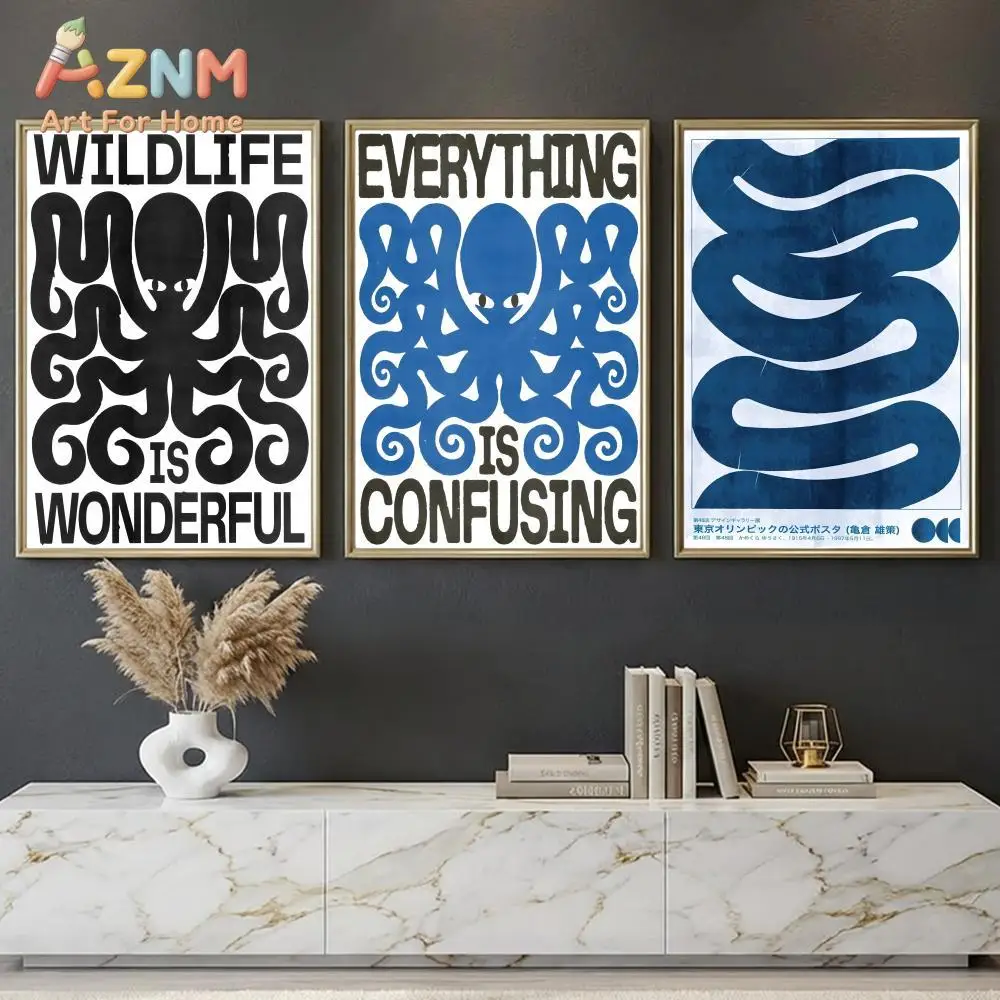 

AZNM Black Octopus Wildlife is Wonderful Canvas Print, Frameless Single Panel Modern Minimalist Wall Art, Marine Life Quote Post