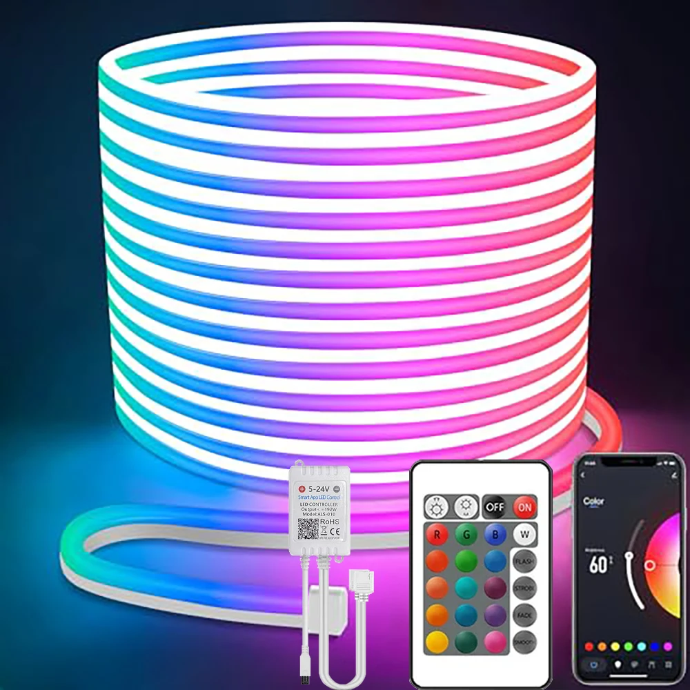 luz led de neon com controle tuya app tira de silicone puro rgb 6x15 mm 24v adequado para decoracao de casa atmosfera 01