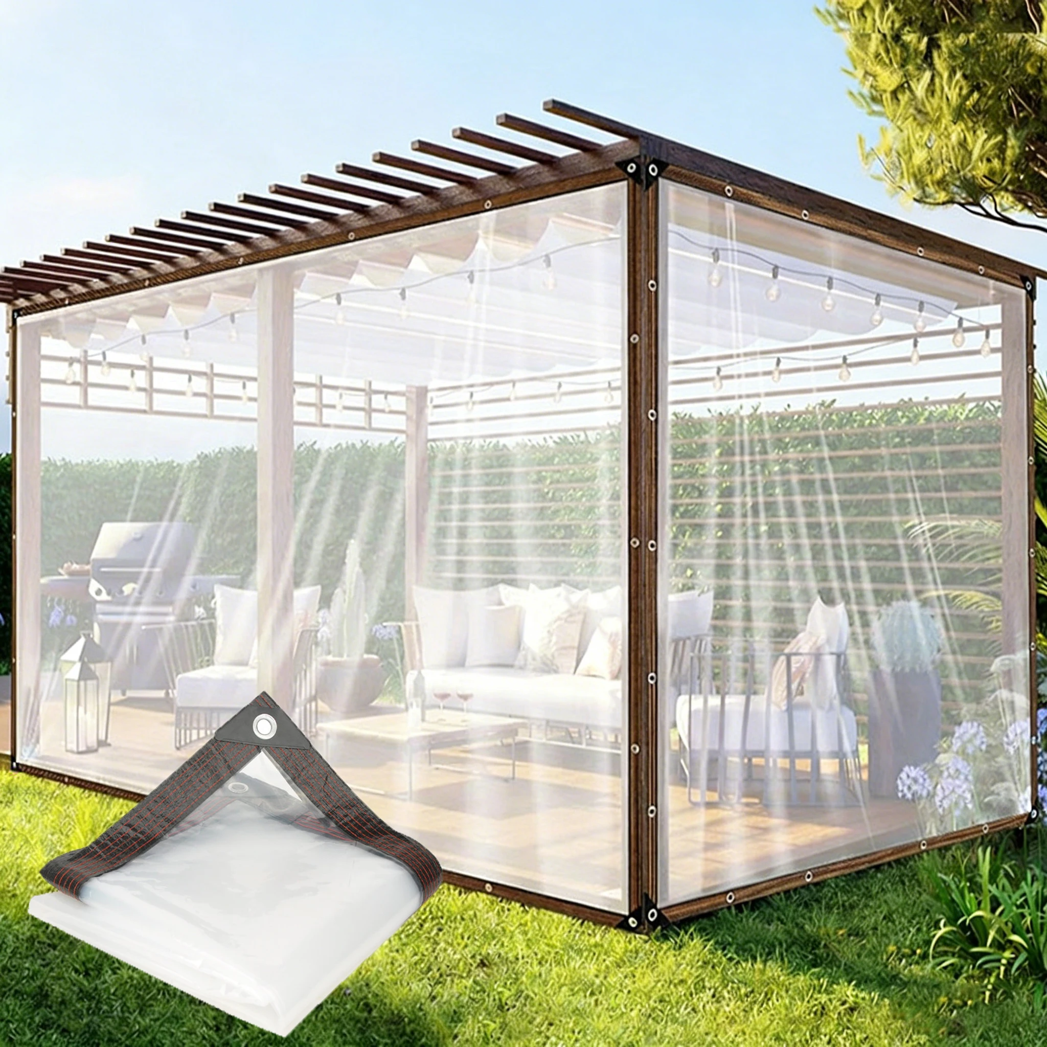 Transparent Tarpaulin Waterproof Cloth Thickened Clear Plastic Tarp Rainproof Dustproof for Outdoor Garden Furniture Cover