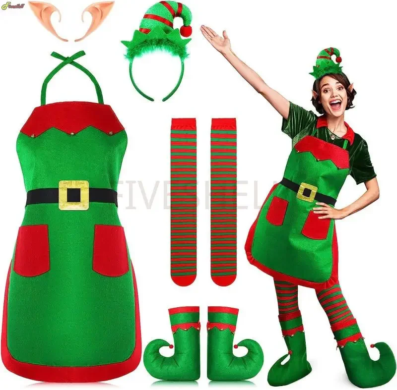 Women's Halloween Christmas Family Parties Apron Kitchen Elegant Christmas Apron with Holiday Decoration Cosplay Costume Set